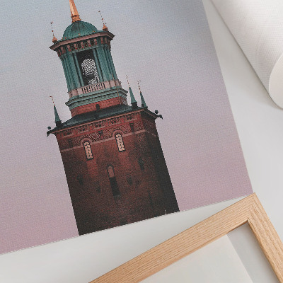 Wandposter Toren, maan, achtergrond, pastel, rustig