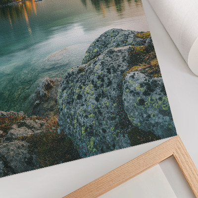 Poster Bergen, meer, eiland, mistige ochtend