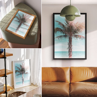 Decoratieve poster Palmboom boven de azuurblauwe zee, fluweelzachte hemel, tropisch