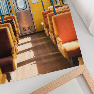 Poster Gele wagon met oranje stoelen