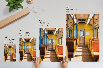 Poster Gele wagon met oranje stoelen