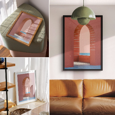 Wandposter Pastelkleurige bogen, minimalistische architectuur aan zee