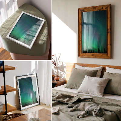 Decoratieve poster Aurora Borealis, turkooizen hemel, fonkelende sterren