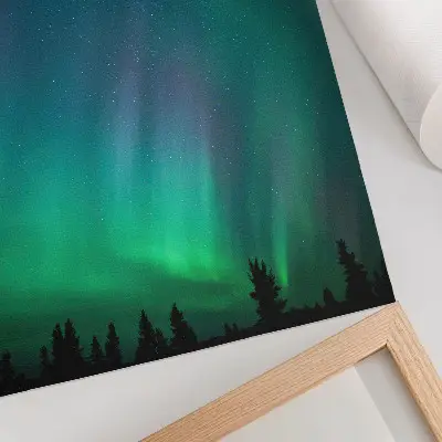 Decoratieve poster Aurora Borealis met een turkooizen hemel en fonkelende sterren