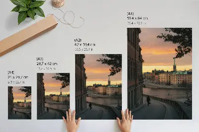 Decoratieve poster historische gebouwen bij avond in een vredige sfeer