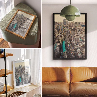 Decoratieve poster Panorama van de stad, hoge gebouwen, weg