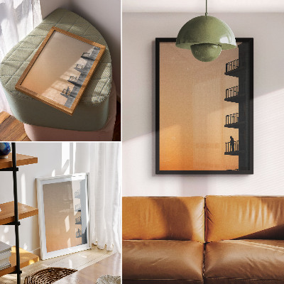 Decoratieve poster Zonsondergang, silhouet van een gebouw, rust