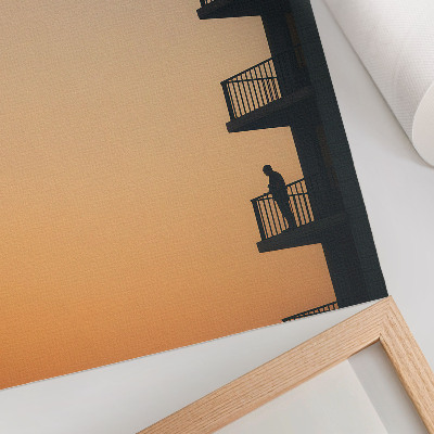 Decoratieve poster Zonsondergang, silhouet van een gebouw, rust