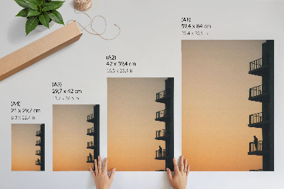 Decoratieve poster Zonsondergang, silhouet van een gebouw, rust