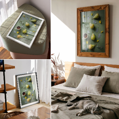 Decoratieve poster Groene achtergrond, thee, peren, bloemen, bladeren