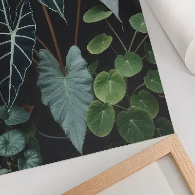 Wandposter met groene bladeren op een donkere moderne achtergrond