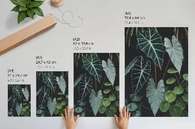 Wandposter met groene bladeren op een donkere moderne achtergrond