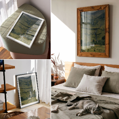 Poster Groene heuvels, pittoresk huisje, vredige sfeer