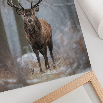 Poster Herten in de winter, majestueuze bostinten grijs