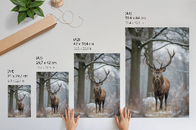 Poster Herten in de winter, majestueuze bostinten grijs