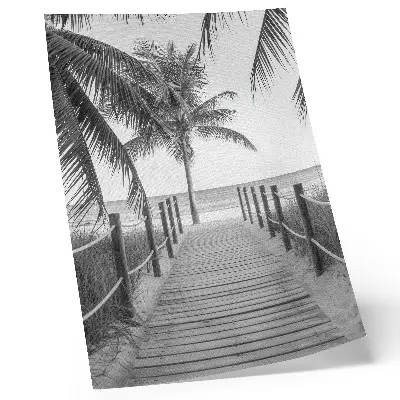 Decoratieve poster met tropische pier, palmbomen, zand en een eindeloze horizon