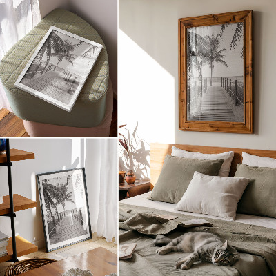 Decoratieve poster Tropische pier, palmbomen, zand, eindeloze horizon