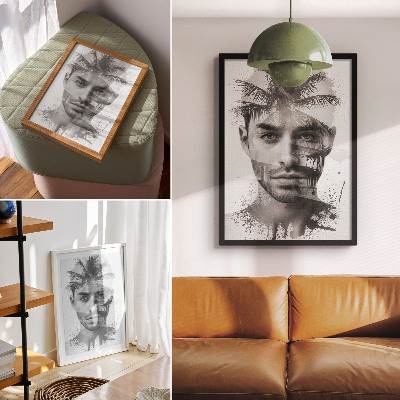Wandposter Indrukwekkend mannengezicht in een minimalistische stijl.