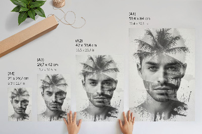 Wandposter Indrukwekkend mannengezicht in een minimalistische stijl.