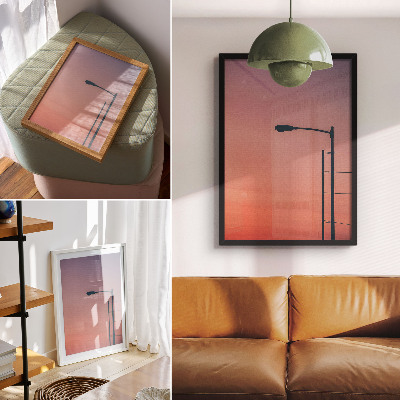 Wandposter Minimalistische lamp, romantische zonsondergang, moderniteit