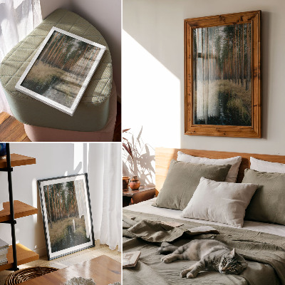 Wandposter Eenvoudig boslandschap, hoge bossen, symmetrie