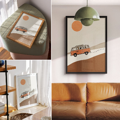 Decoratieve poster Oranje camper minimalistische vakantie