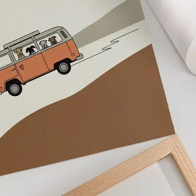 Decoratieve poster minimalistische vakantie met oranje camper