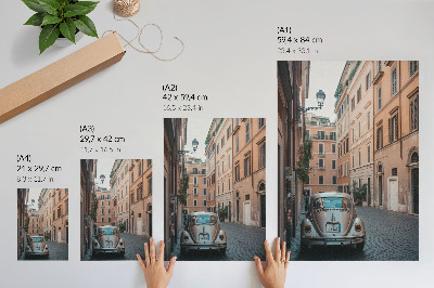 Wandposter Straat met een auto, klassieke architectuur