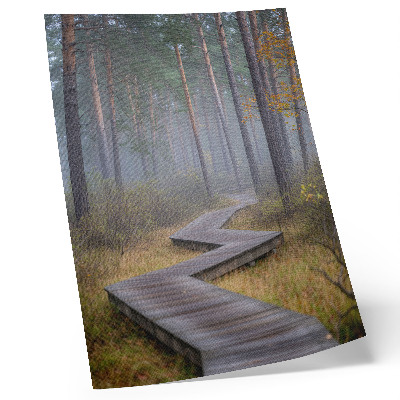 Poster Houten pad tussen de bomen in de mist
