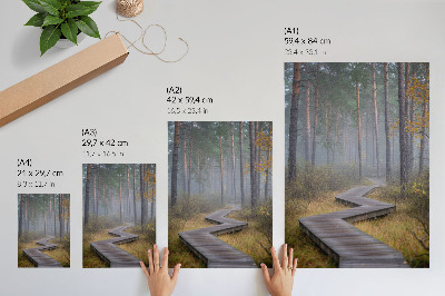 Poster Houten pad tussen de bomen in de mist