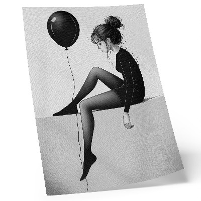 Decoratieve poster Figuur aan de rand met een ballon, emotionele weerspiegeling