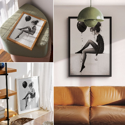 Decoratieve poster Figuur aan de rand met een ballon, emotionele weerspiegeling