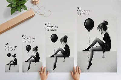Decoratieve poster Figuur aan de rand met een ballon, emotionele weerspiegeling