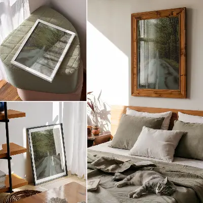 Wandposter met een sfeervol bospad vol rust, groen, avontuur en mysterie