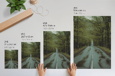 Wandposter Bosweg, rust, groen, avontuur, mysterie