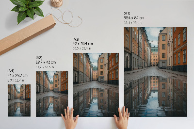 Poster Historische huurwoningen met een zwembad in een moderne stijl.
