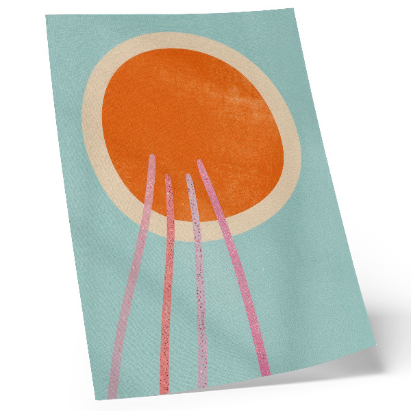 Wandposter Oranje cirkel met turquoise achtergrond en roze lijnen