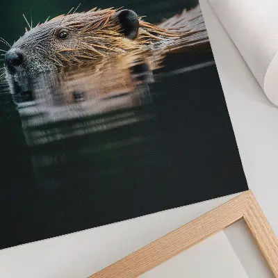 Poster bever in het water in een vredige natuurlijke wildernis