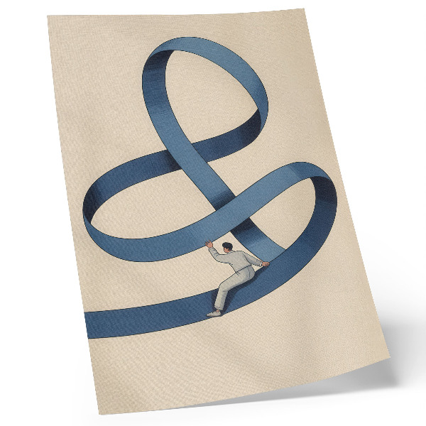 Decoratieve poster Blauwe tape, beige achtergrond, dynamische figuur