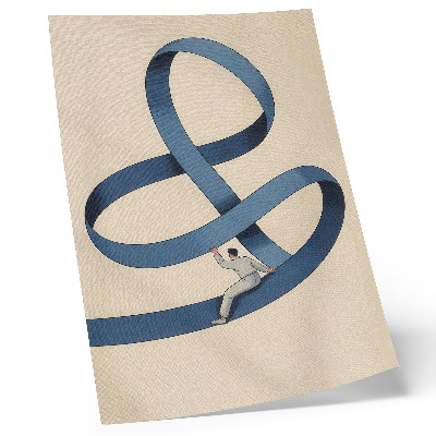 Decoratieve poster Blauwe tape, beige achtergrond, dynamische figuur