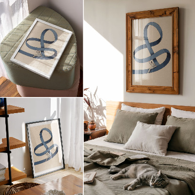 Decoratieve poster Blauwe tape, beige achtergrond, dynamische figuur