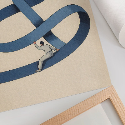 Decoratieve poster Blauwe tape, beige achtergrond, dynamische figuur