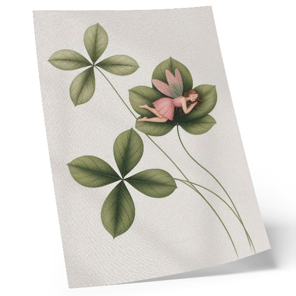 Wandposter Groene blaadjesfee in een roze jurk