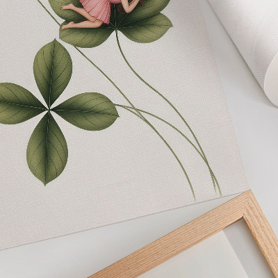 Wandposter Groene blaadjesfee in een roze jurk