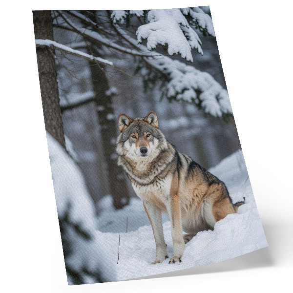 Wandposter Wolf in het winterbos, natuur, stilte, elegantie