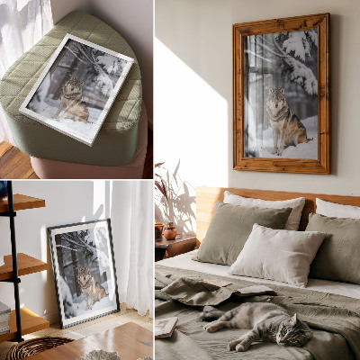 Wandposter Wolf in het winterbos, natuur, stilte, elegantie