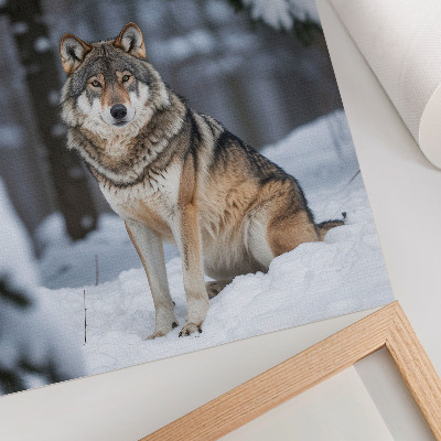 Wandposter Wolf in het winterbos, natuur, stilte, elegantie