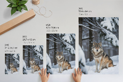 Wandposter Wolf in het winterbos, natuur, stilte, elegantie