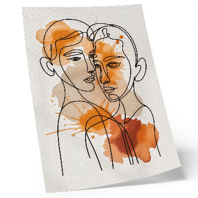 Poster Gezichtscontouren met oranje stippen in moderne stijl
