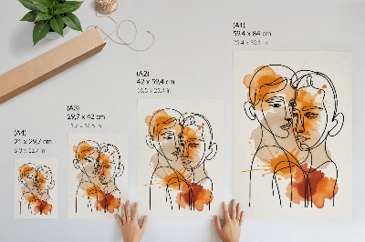 Poster Gezichtscontouren met oranje stippen in moderne stijl